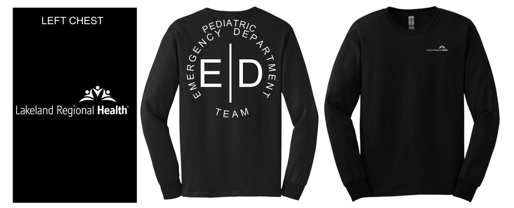 Black/Maroon Long Sleeve T Shirt w/ Pediatric ED Team