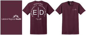 Black/Maroon Short Sleeve T Shirt w/ Pediatric ED Team